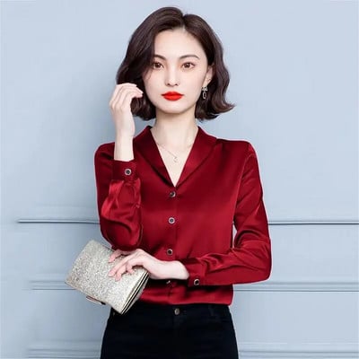 Bluze de toamnă la modă nouă, pentru femei, de dimensiuni mari, ocazionale, cămăși cu decolteu în V, cu mâneci lungi, bluze din șifon, pentru femei, elegante, pentru birou, pentru birou.