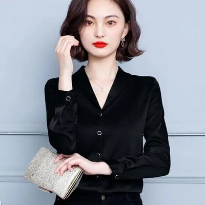 Bluze de toamnă la modă nouă, pentru femei, de dimensiuni mari, ocazionale, cămăși cu decolteu în V, cu mâneci lungi, bluze din șifon, pentru femei, elegante, pentru birou, pentru birou.