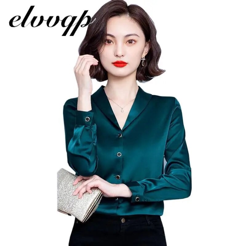 Bluze de toamnă la modă nouă, pentru femei, de dimensiuni mari, ocazionale, cămăși cu decolteu în V, cu mâneci lungi, bluze din șifon, pentru femei, elegante, pentru birou, pentru birou.