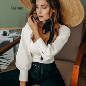 Dámska blúzka s okrúhlym golierom a bielou tunikou, elegantná letná, sexy, s nafúknutými rukávmi, dámske kancelárske blúzky, ležérne