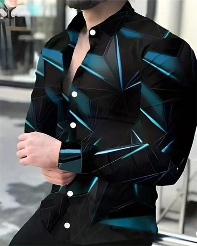 Modne muške košulje s 3D geometrijskim printom Muške ležerne košulje s dugim rukavima na kopčanje Muške majice proljeće ljeto jesen muške 6XL