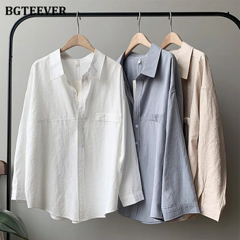BGTEEVER Ежедневни едноредни бели ризи за жени 2021, пролетни дамски блузи с дълъг ръкав, офис дамски плътни Blusas Mujer