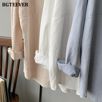 BGTEEVER Ежедневни едноредни бели ризи за жени 2021, пролетни дамски блузи с дълъг ръкав, офис дамски плътни Blusas Mujer