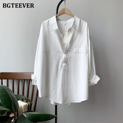 BGTEEVER Casual μονόστομα λευκά πουκάμισα για γυναίκες 2021 Άνοιξη μακρυμάνικο γυναικείες μπλούζες Γυναικείες γυναικείες μασίφ Blusas Mujer