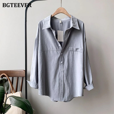 BGTEEVER Casual μονόστομα λευκά πουκάμισα για γυναίκες 2021 Άνοιξη μακρυμάνικο γυναικείες μπλούζες Γυναικείες γυναικείες μασίφ Blusas Mujer