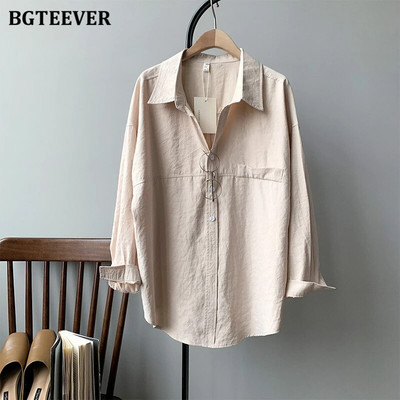 BGTEEVER Casual μονόστομα λευκά πουκάμισα για γυναίκες 2021 Άνοιξη μακρυμάνικο γυναικείες μπλούζες Γυναικείες γυναικείες μασίφ Blusas Mujer