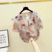 Ženske ležerne proljetno-ljetne šifonske bluze, košulje, ženske ležerne široke majice s otisnutim cvjetovima, tanke slatke bluze