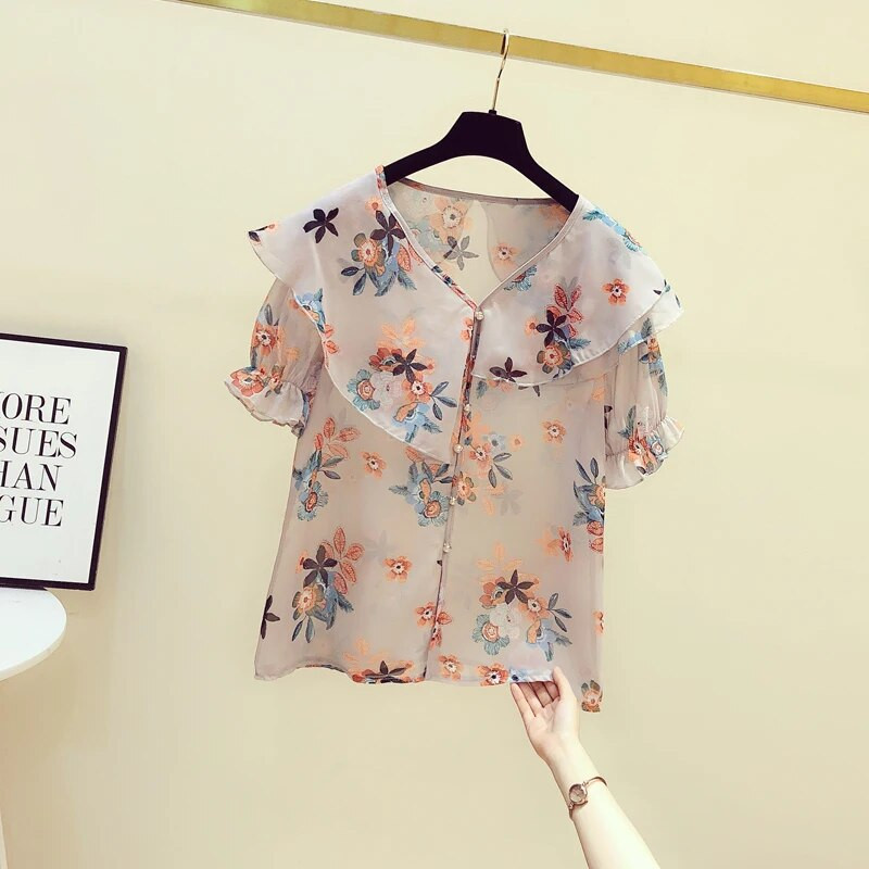 Ženske ležerne proljetno-ljetne šifonske bluze, košulje, ženske ležerne široke majice s otisnutim cvjetovima, tanke slatke bluze