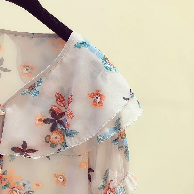 Ženske ležerne proljetno-ljetne šifonske bluze, košulje, ženske ležerne široke majice s otisnutim cvjetovima, tanke slatke bluze