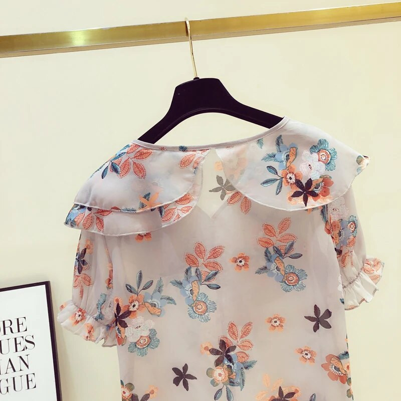 Ženske ležerne proljetno-ljetne šifonske bluze, košulje, ženske ležerne široke majice s otisnutim cvjetovima, tanke slatke bluze