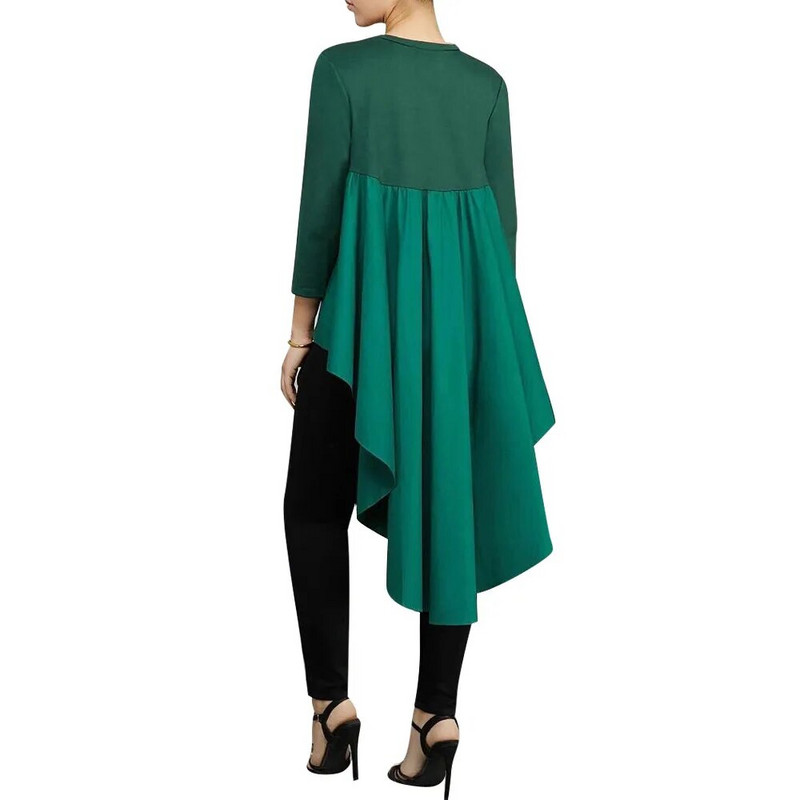 OMILKA Moteriški Swallowtail Hi Low Shirt 2018 Rudens moteriškos ilgos rankovės O kaklo atsitiktinis laisvas baltas žalias klubo vakarėlis marškinėlių palaidinė