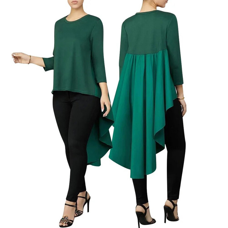 OMILKA Moteriški Swallowtail Hi Low Shirt 2018 Rudens moteriškos ilgos rankovės O kaklo atsitiktinis laisvas baltas žalias klubo vakarėlis marškinėlių palaidinė