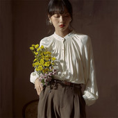 Bluză pentru femei Cămașă cu mânecă lanternă albă Cămașă din satin plisată de vară, toamnă, cămașă cu mânecă lungă, la birou, pentru damă