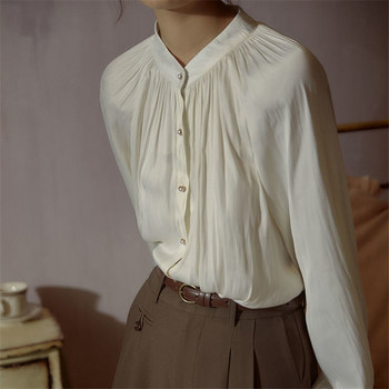 Γυναικείο πουκάμισο μπλούζα λευκό φανάρι μανίκι Vintage πλισέ σατέν πουκάμισο Καλοκαιρινό φθινοπωρινό μακρυμάνικο πουκάμισο Loose office γυναικεία μπλουζάκια