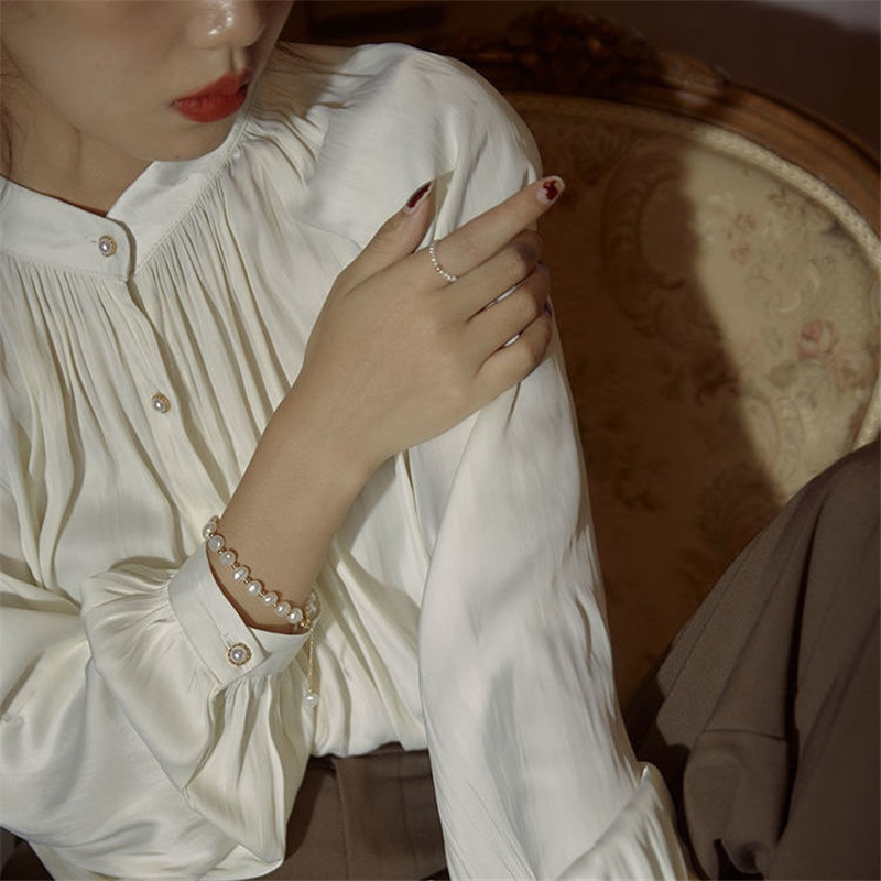 Bluză pentru femei Cămașă cu mânecă lanternă albă Cămașă din satin plisată de vară, toamnă, cămașă cu mânecă lungă, la birou, pentru damă