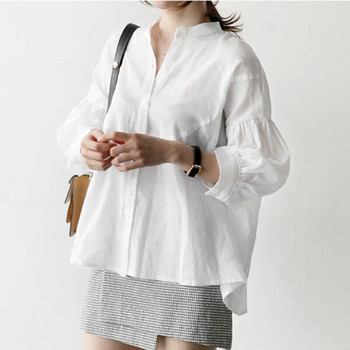 VogorSean Summer γυναικεία μπλούζα πουκάμισο βαμβακερό 2019 Γυναικεία μανίκια 5/5 Loose Leisure Γυναικεία πουκάμισα Λευκή μπλούζα μπλούζα 100% βαμβάκι λινάρι
