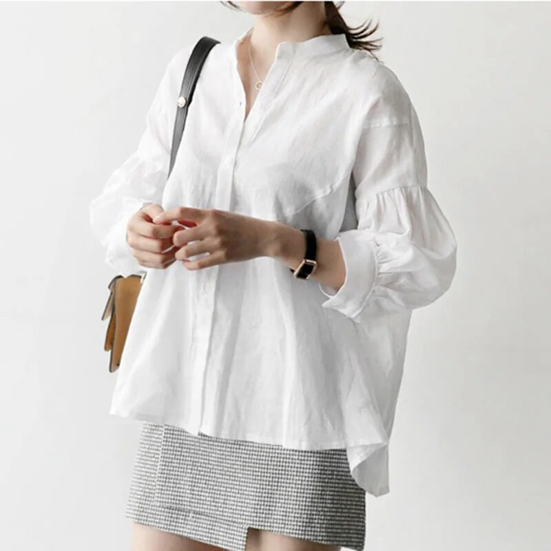 VogorSean Лятна дамска блуза, риза, памук 2019, дамски свободни дамски ризи с 5/5 ръкави за свободното време, бяла блуза, горна част от 100% памук от лен