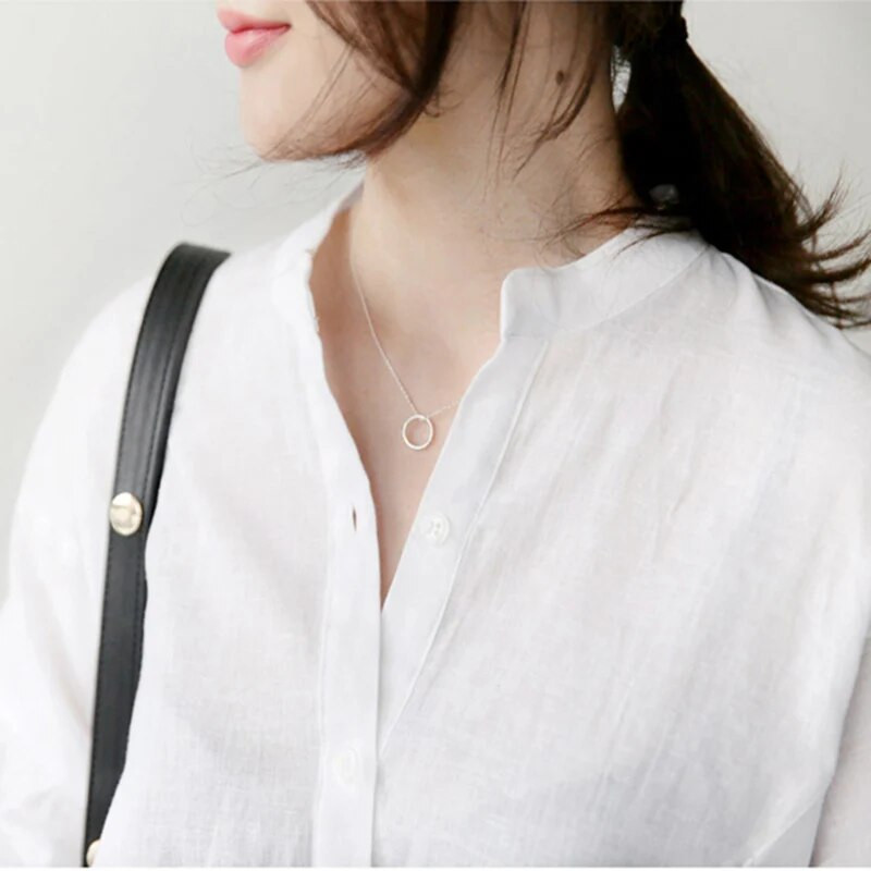 VogorSean Лятна дамска блуза, риза, памук 2019, дамски свободни дамски ризи с 5/5 ръкави за свободното време, бяла блуза, горна част от 100% памук от лен