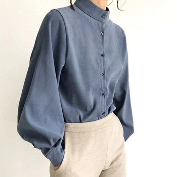 Γυναικείο πουκάμισο μπλούζα με μεγάλο φανάρι Γυναικείο φθινόπωρο χειμωνιάτικο κολάρο για δουλειά γραφείου Μπλούζα συμπαγή Vintage μπλούζα γυναικεία