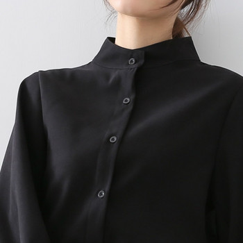 Дамска блуза с ръкав с голям фенер, риза, дамска есенно-зимна яка с яка, офис работна блуза, едноцветна ретро блуза, ризи, женски