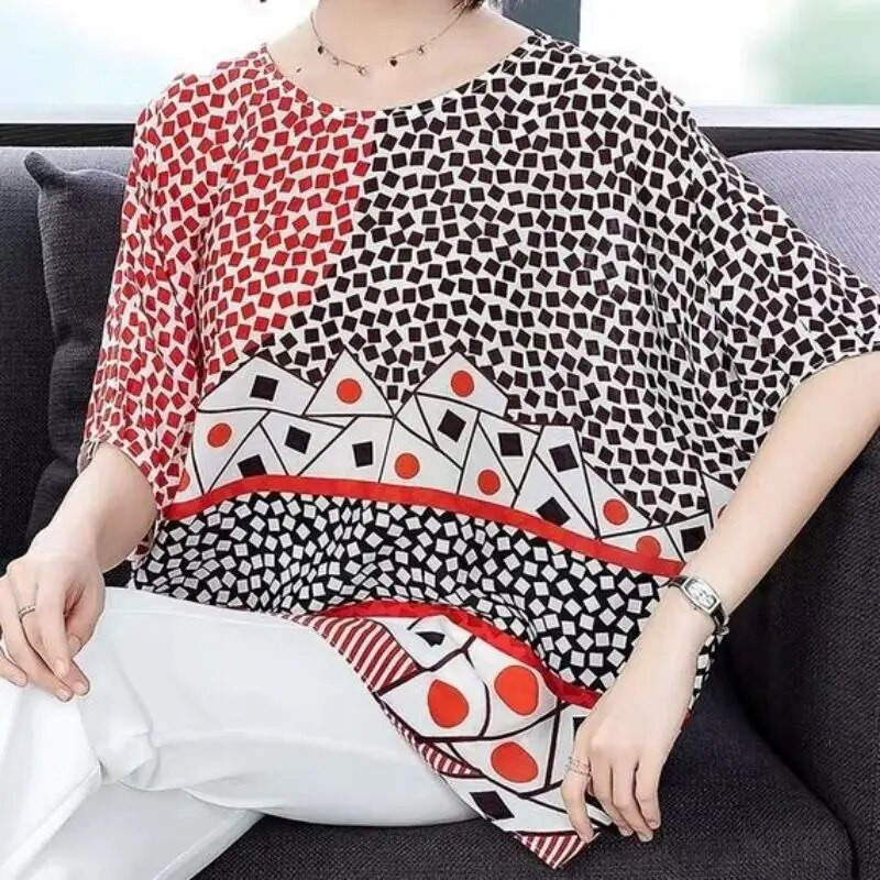 Vintage trükitud Täielikult sobiv šifoonist Batwing varrukatega pluus Naiste riided 2023. aasta kevad, uus vabaaja pulloverid, avar Korea särk