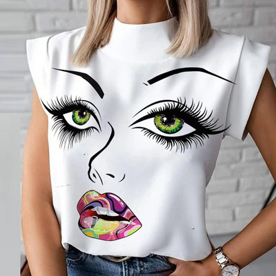 Moda femei buze gene imprimeu bluze fără mâneci cămăși 2020 vara doamnelor elegante de birou dama top casual Blusa Streetwear