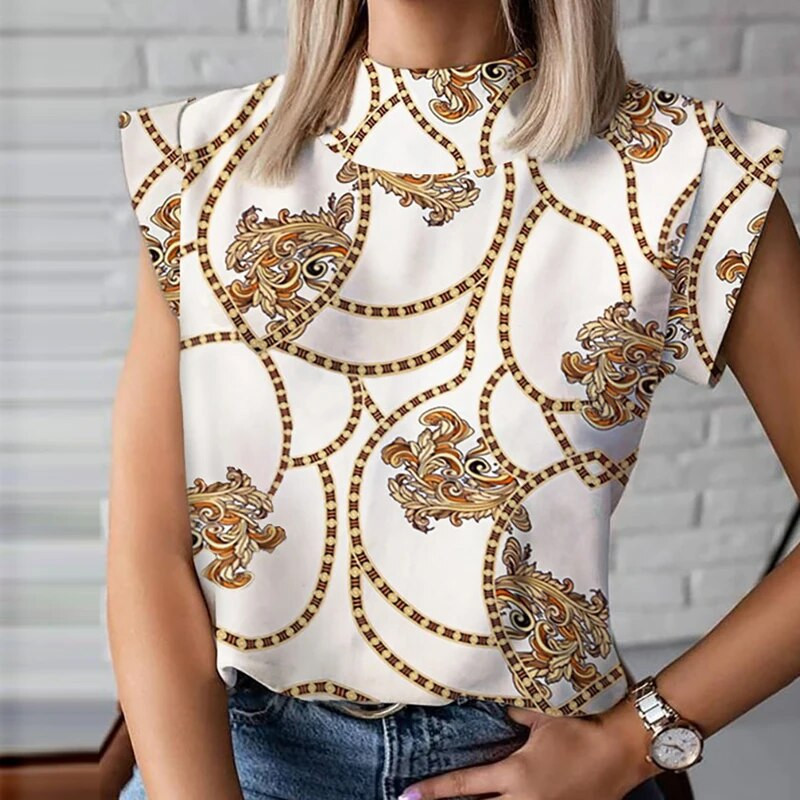 Modne žene Usne Otisnute trepavice Bluze bez rukava Košulje Ljeto 2020. Dame Elegantne uredske dame Ležerne majice Blusa Streetwear
