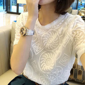 Ljeto 2020. Nove ženske bijele čipkaste bluze Modne čipkane majice kratkih rukava O-izrez Seksi majice Odjeća 9655 Uredske dame Elegantne majice