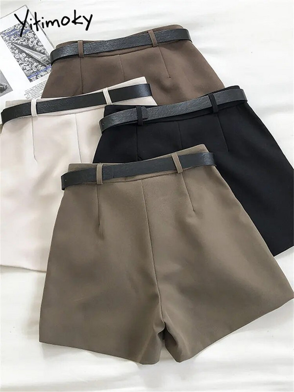 „Yitimoky“ moteriški šortai aukštu juosmeniu 2023 m. madingi pavasario laisvalaikio tiesūs moteriški šortai Prašmatnūs vintažinio diržo tvirti, platūs šortai