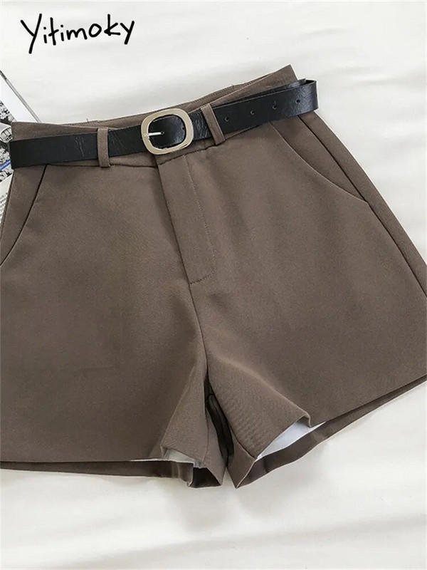 „Yitimoky“ moteriški šortai aukštu juosmeniu 2023 m. madingi pavasario laisvalaikio tiesūs moteriški šortai Prašmatnūs vintažinio diržo tvirti, platūs šortai