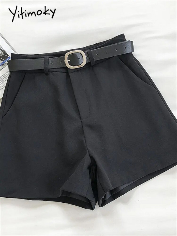 „Yitimoky“ moteriški šortai aukštu juosmeniu 2023 m. madingi pavasario laisvalaikio tiesūs moteriški šortai Prašmatnūs vintažinio diržo tvirti, platūs šortai