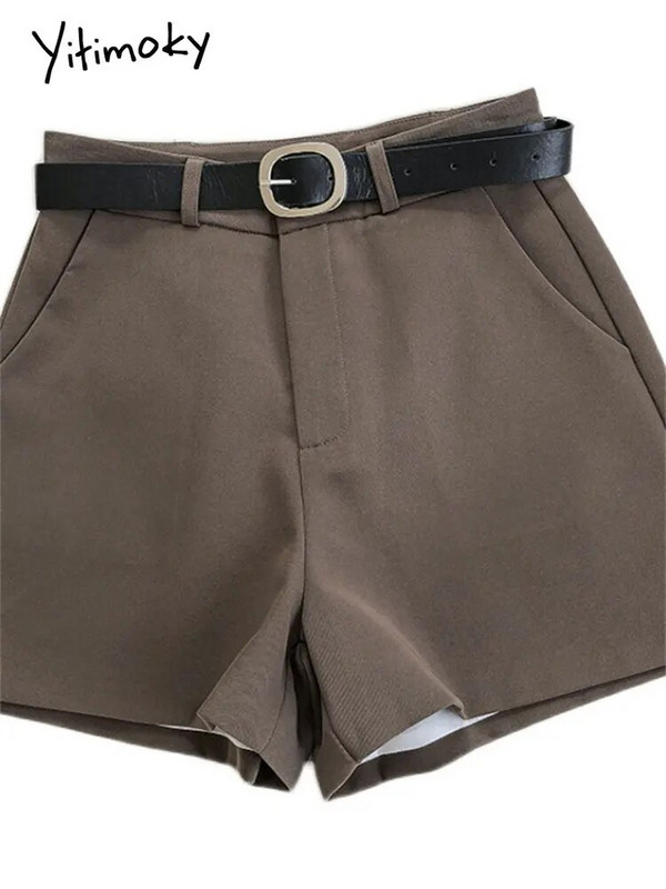 „Yitimoky“ moteriški šortai aukštu juosmeniu 2023 m. madingi pavasario laisvalaikio tiesūs moteriški šortai Prašmatnūs vintažinio diržo tvirti, platūs šortai