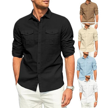 2024 Νέο ανδρικό μπλουζάκι casual βαμβακερό πουκάμισο με φαρδιά μπλούζα μακρυμάνικο μπλουζάκι άνοιξη φθινόπωρο Casual όμορφο ανδρικό πουκάμισο