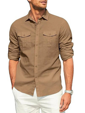 2024 Нова мъжка ежедневна блуза Памучна риза Свободни горнища Тениска с дълъг ръкав Пролет Есен Ежедневни красиви мъжки ризи