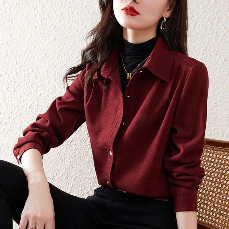 Ženska odjeća, tanka, ležerna, ovratnik na ovratnik, udobna puceta za slobodno vrijeme, jednobojne, ravne bluze, proljeće ljeto