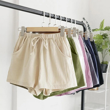 Дамски къси едноцветни летни шорти с двойни джобове, ежедневни къси панталони с шнур и висока талия, дишащи широки дамски шорти