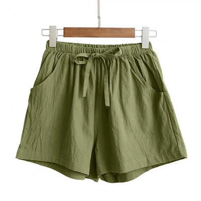 Moteriški trumpi vienspalviai dvigubi šortai Vasariniai šortai su virvele aukštu juosmeniu Laisvalaikio šortai Orui pralaidūs plačios kojos moteriški šortai