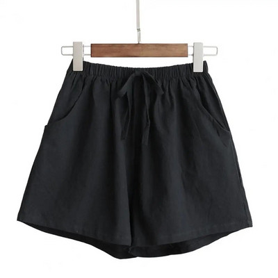 Moteriški trumpi vienspalviai dvigubi šortai Vasariniai šortai su virvele aukštu juosmeniu Laisvalaikio šortai Orui pralaidūs plačios kojos moteriški šortai