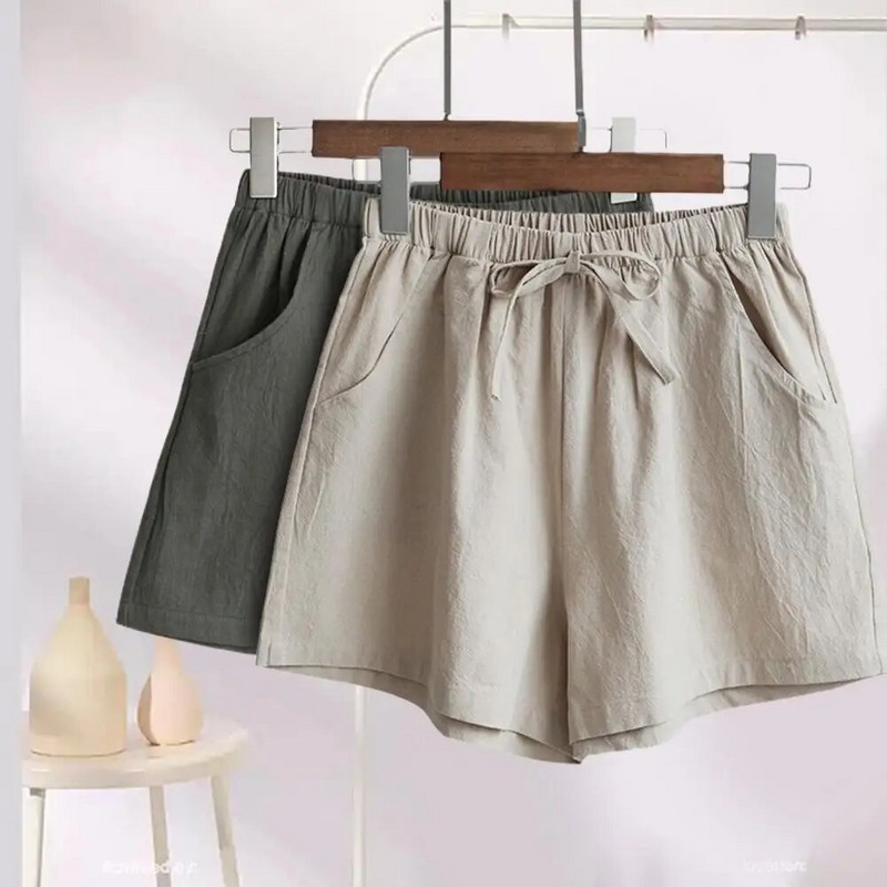 Moteriški trumpi vienspalviai dvigubi šortai Vasariniai šortai su virvele aukštu juosmeniu Laisvalaikio šortai Orui pralaidūs plačios kojos moteriški šortai