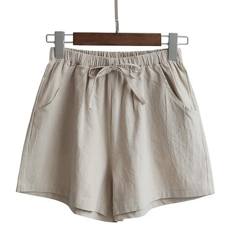 Moteriški trumpi vienspalviai dvigubi šortai Vasariniai šortai su virvele aukštu juosmeniu Laisvalaikio šortai Orui pralaidūs plačios kojos moteriški šortai
