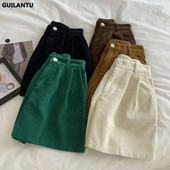 GUILANTU Vintage κοτλέ γυναικείο σορτς καλοκαιρινό casual ελαστικό ψηλόμεσο φαρδύ κοντό παντελόνι μασίφ παντού ταιριαστό φαρδύ σορτς γυναίκα