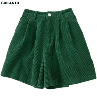 GUILANTU Vintage κοτλέ γυναικείο σορτς καλοκαιρινό casual ελαστικό ψηλόμεσο φαρδύ κοντό παντελόνι μασίφ παντού ταιριαστό φαρδύ σορτς γυναίκα