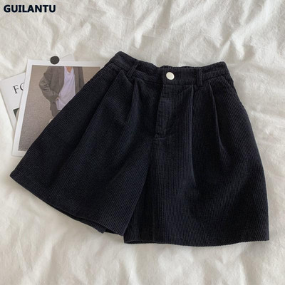 GUILANTU Vintage κοτλέ γυναικείο σορτς καλοκαιρινό casual ελαστικό ψηλόμεσο φαρδύ κοντό παντελόνι μασίφ παντού ταιριαστό φαρδύ σορτς γυναίκα