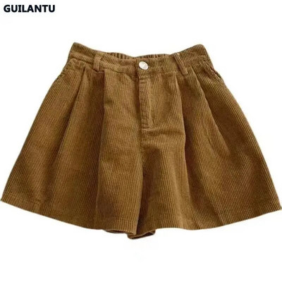 GUILANTU Vintage κοτλέ γυναικείο σορτς καλοκαιρινό casual ελαστικό ψηλόμεσο φαρδύ κοντό παντελόνι μασίφ παντού ταιριαστό φαρδύ σορτς γυναίκα