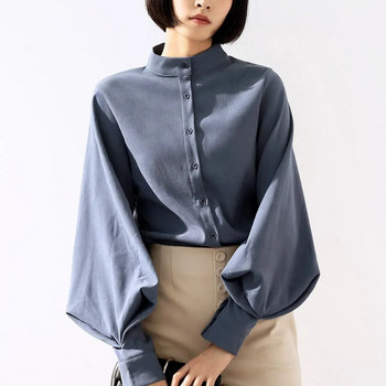 Дълга широка блуза с ръкав-фенер Дамски топове и блузи Реколта Ризи с копчета с яка и копчета Дамски 2019 Пролетни модни топове