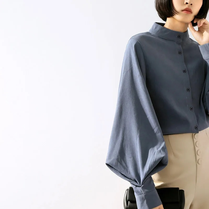 Dugačka široka bluza s lanternastim rukavima Ženske majice i bluze Vintage majice s dugmadima s ovratnikom Ženske modne proljetne majice 2019.