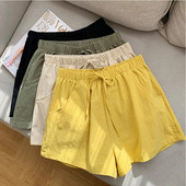 Pantaloni scurți casual de in Pantaloni scurți de antrenament de gimnastică pentru femei Pantaloni scurți din bumbac Pantaloni scurți cu talie înaltă, negri, pentru femei, Pantaloni scurți pentru femei, sport pentru femei