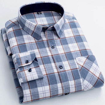 Βαμβακερό φανελένιο ανδρικό καρό πουκάμισο Μακρυμάνικο μαλακό καρό πουκάμισο για άνδρες ελεύθερου χρόνου Κλασικά vintage άνετα ανδρικά ρούχα Νέο