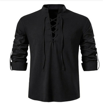 2023 Νέα ανδρική μπλούζα Casual Βαμβακερό λινό πουκάμισο μακρυμάνικο μπλουζάκι ανοιξιάτικο φθινόπωρο Πουκάμισα vintage γιόγκα