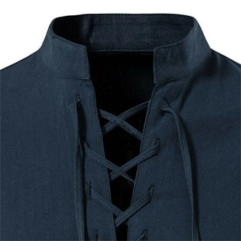 2023 г. Нова мъжка ежедневна блуза, памучна ленена риза, тениска с дълъг ръкав, пролет, есен, наклонена панделка, ретро йога ризи